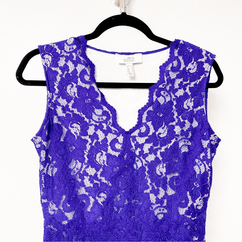 Badgley Mischka Cobalt Lace V-Neck Midi Dress - Picture 3 of 7